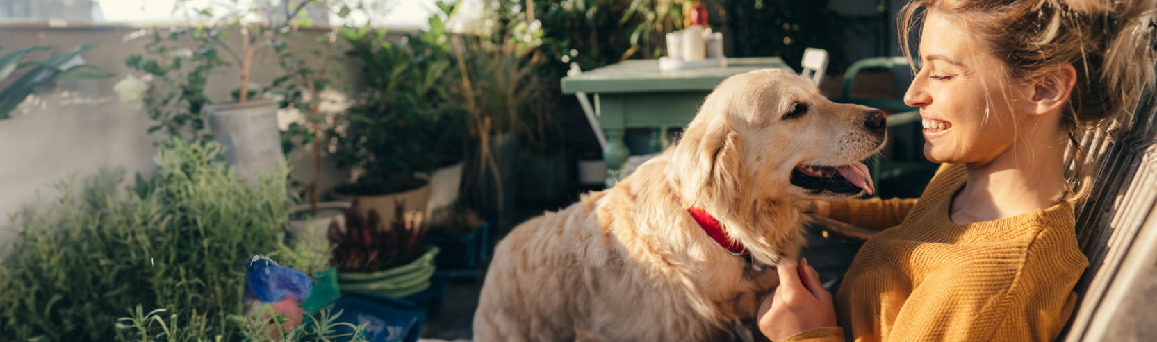 Vrouw is blij met haar gezonde hond.