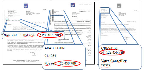 Numéro de police en 9 ou 12 chiffres au début des courriers AXA