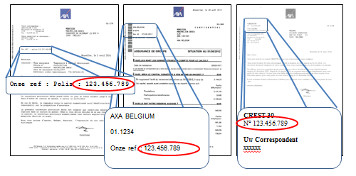 Polisnummer in 9 of 12 cijfers aan het begin van elke AXA-brief.